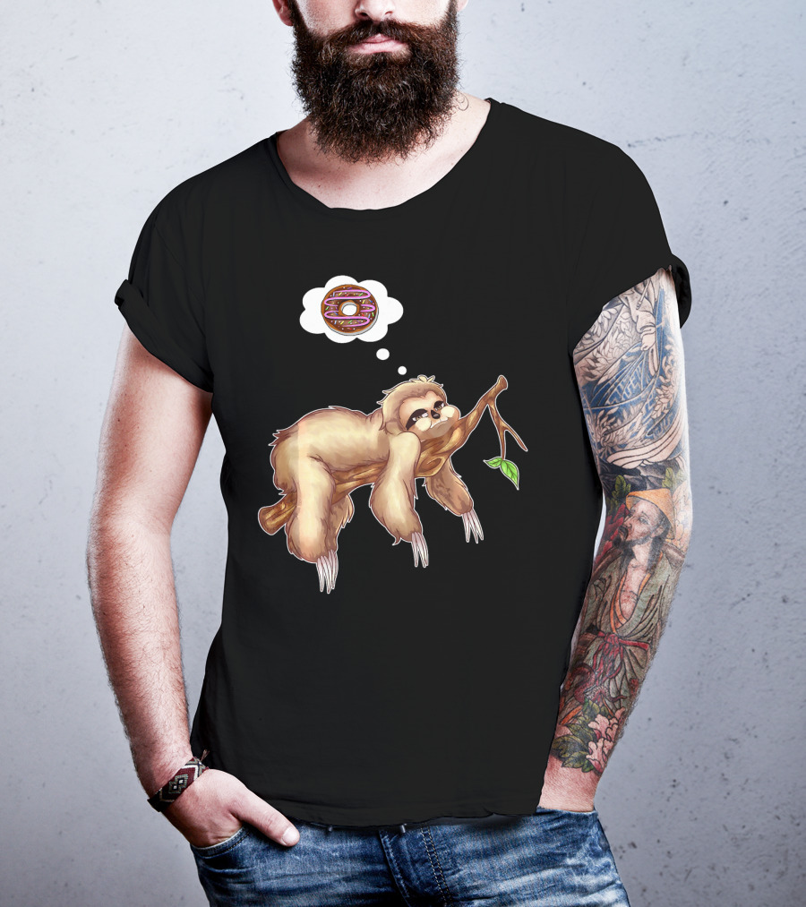 Lazy Sloth Dreaming Of Chocolate Donuts Sleepy Humor T-Shirt