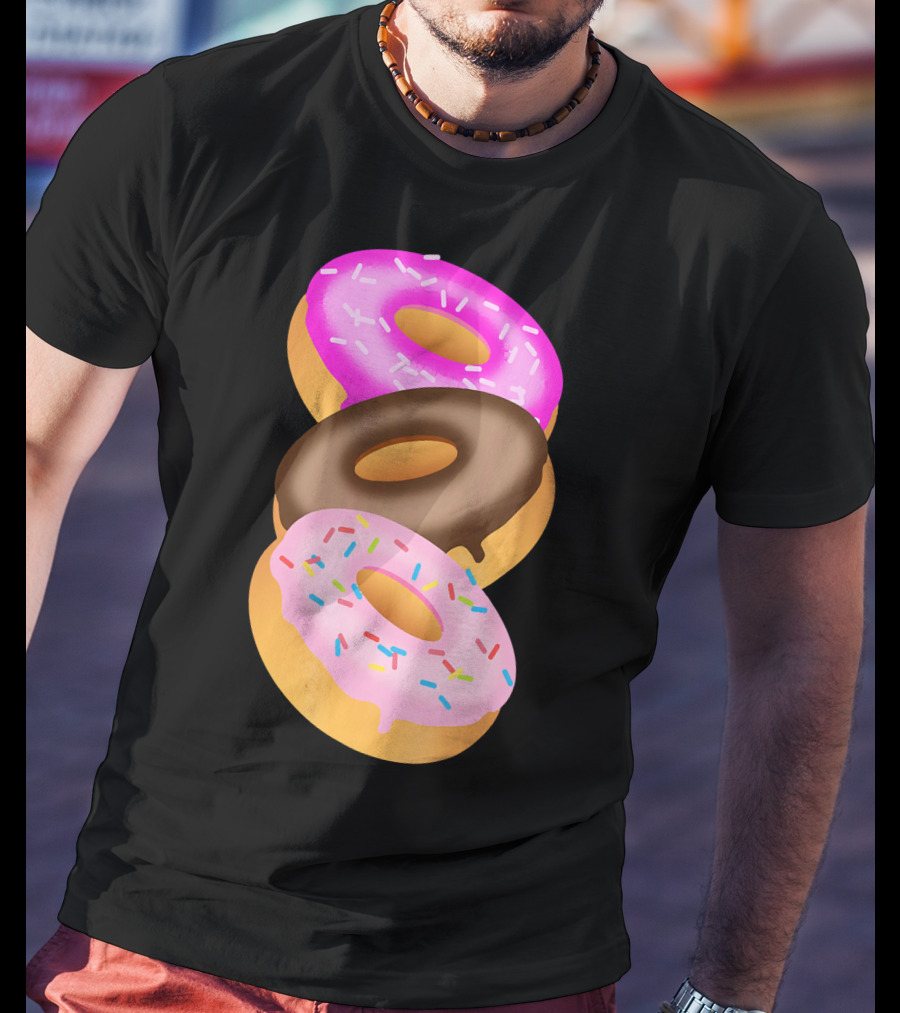 Donuts Doughnut Confection Pink Chocolate Frosted Doughnut Trio T-Shirt