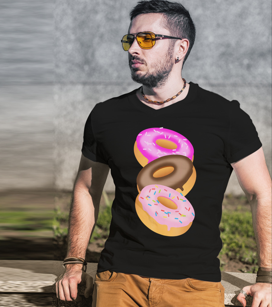 Donuts Doughnut Confection Pink Chocolate Frosted Doughnut Trio T-Shirt