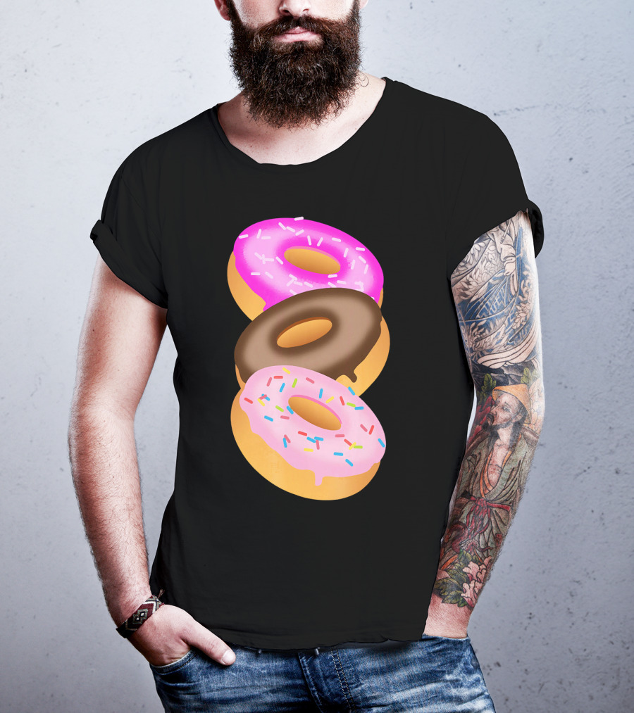 Donuts Doughnut Confection Pink Chocolate Frosted Doughnut Trio T-Shirt