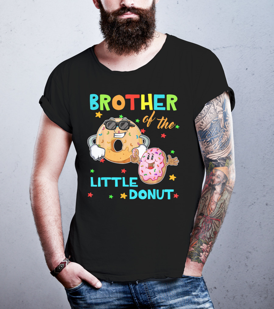 Brother Of The Little Donut With Colorful Stars And Happy Characters T-Shirt