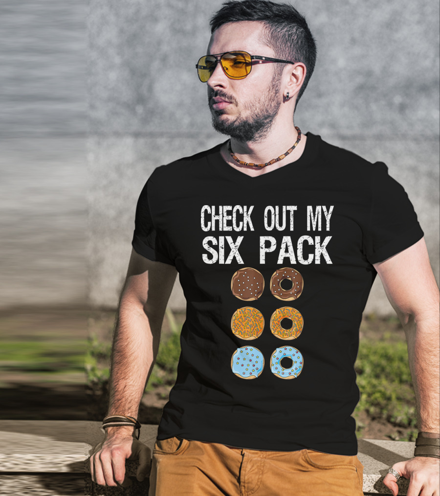 Check Out My Six Pack Donut Brown Chocolate Sprinkles Blue Glazed T-Shirt