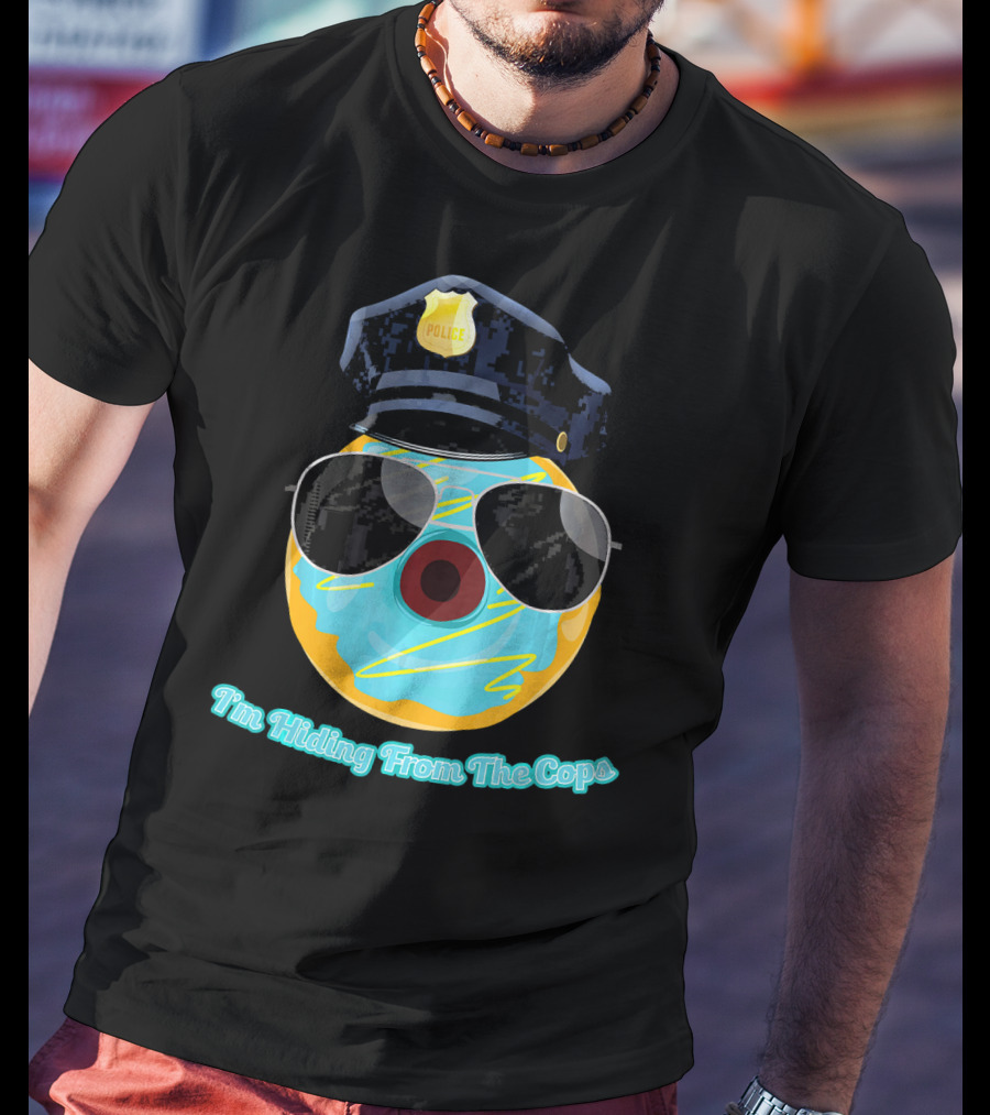 I'm Hiding From The Cops Funny Donut Police Hat Sunglasses T-Shirt