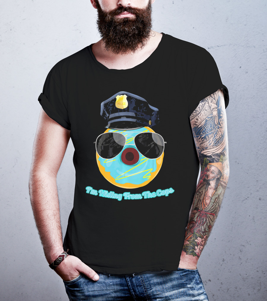 I'm Hiding From The Cops Funny Donut Police Hat Sunglasses T-Shirt