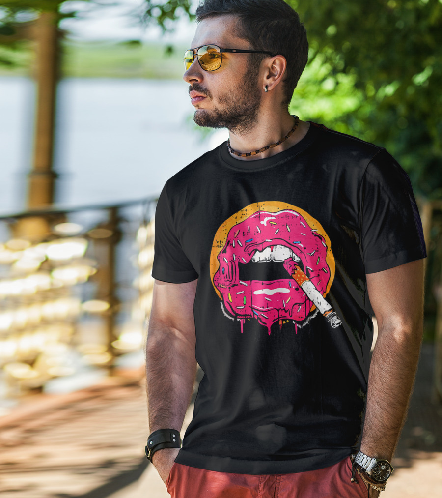 Donut Lips Cigarette Cool Sweet Doughnut T-Shirt