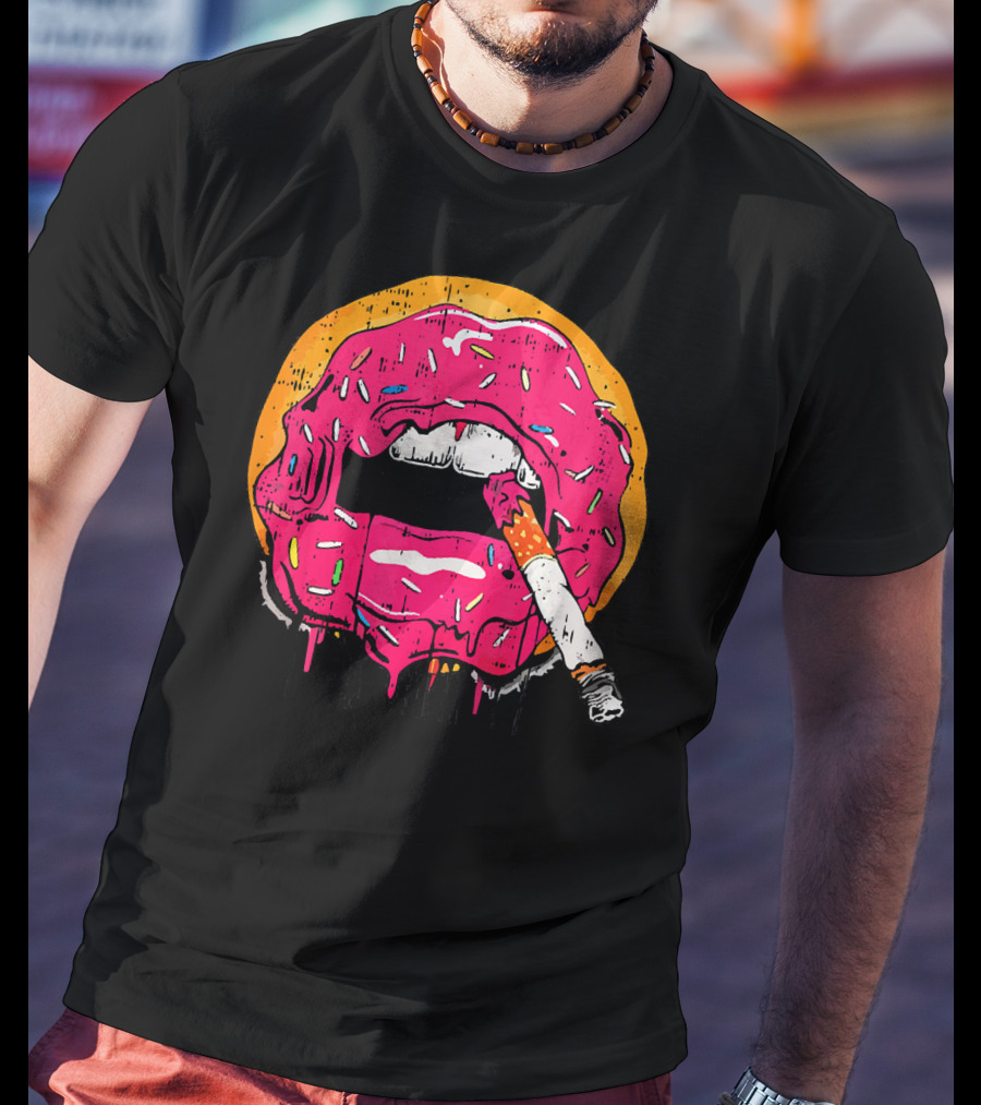 Donut Lips Cigarette Cool Sweet Doughnut T-Shirt