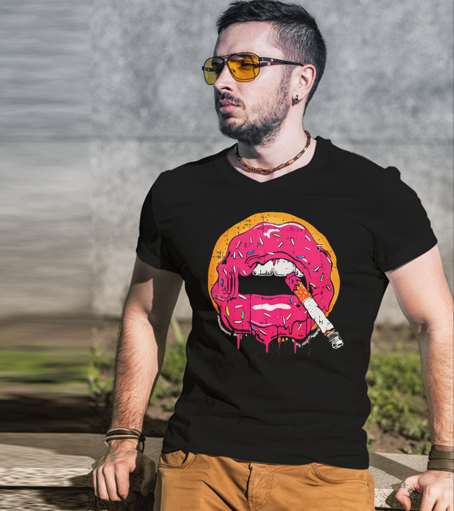 Donut Lips Cigarette Cool Sweet Doughnut T-Shirt