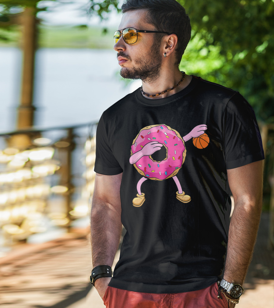 Dabbing Donut Donut Dab Basketball With Sprinkles And Pink Frosting T-Shirt