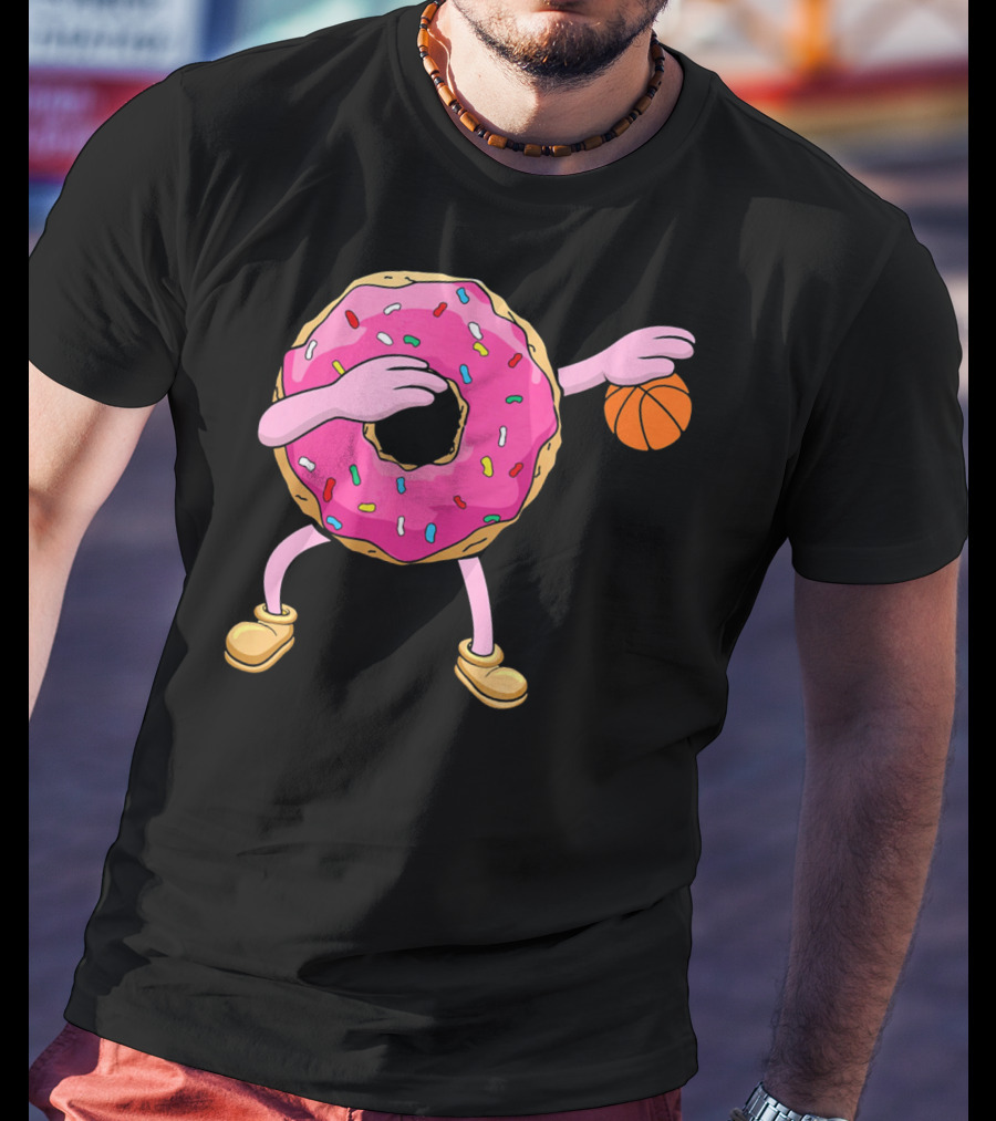 Dabbing Donut Donut Dab Basketball With Sprinkles And Pink Frosting T-Shirt