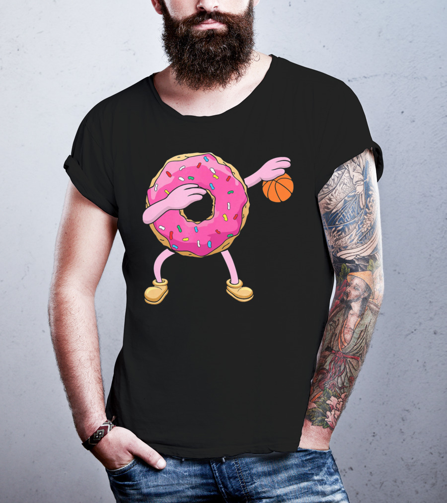 Dabbing Donut Donut Dab Basketball With Sprinkles And Pink Frosting T-Shirt