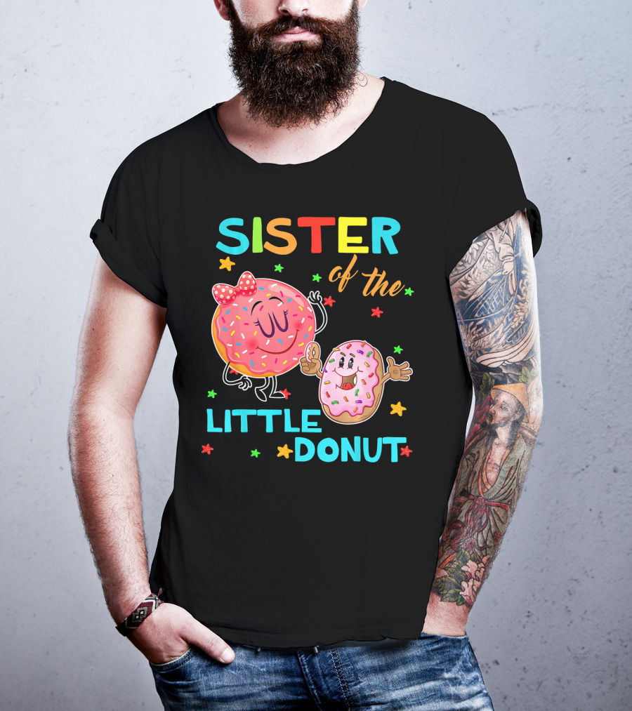 Sister Of The Little Donut Birthday With Colorful Star Accents T-Shirt