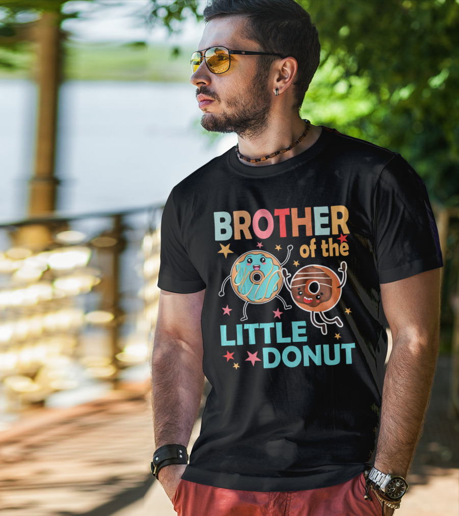 BROTHER OF THE LITTLE DONUT Cute Cartoon Characters With Stars And Sprinkles T-Shirt