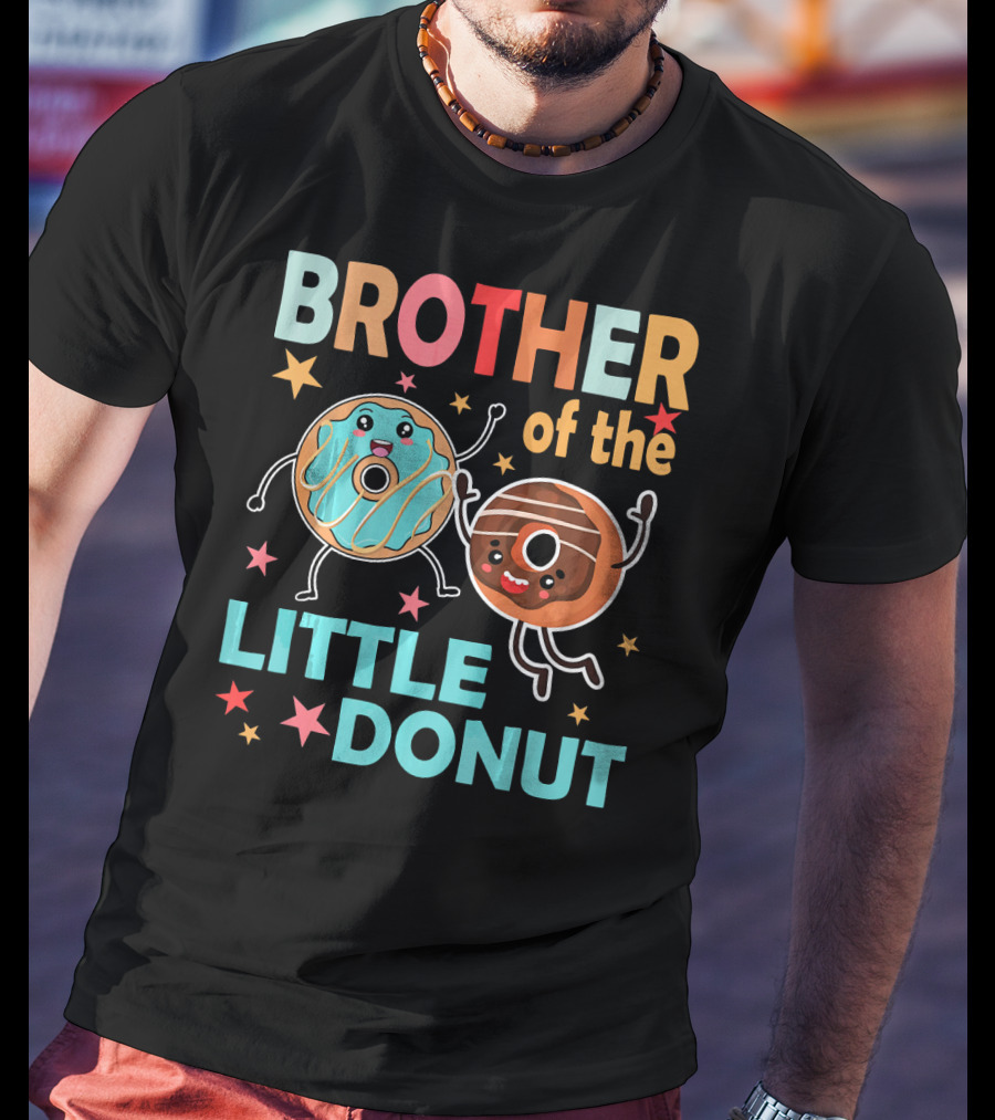 BROTHER OF THE LITTLE DONUT Cute Cartoon Characters With Stars And Sprinkles T-Shirt