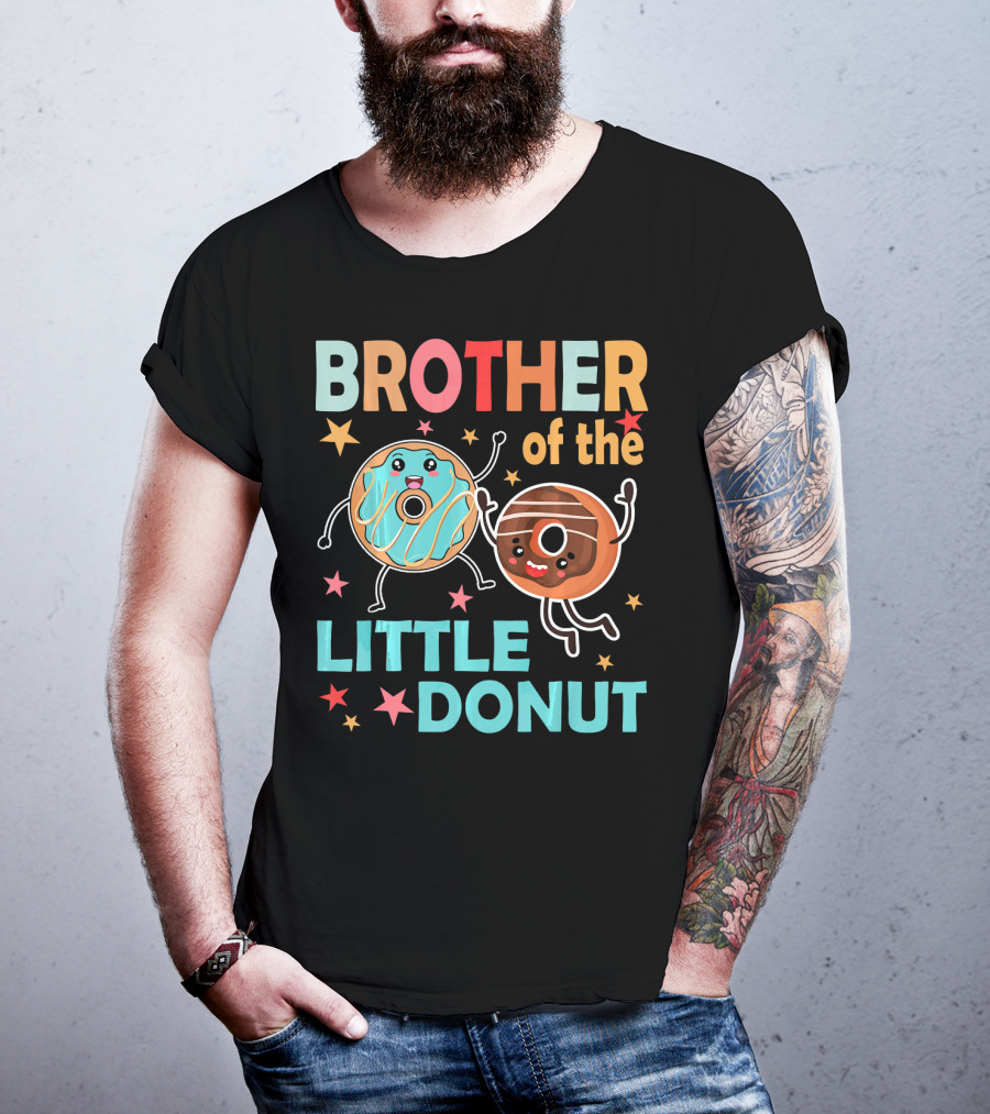 BROTHER OF THE LITTLE DONUT Cute Cartoon Characters With Stars And Sprinkles T-Shirt