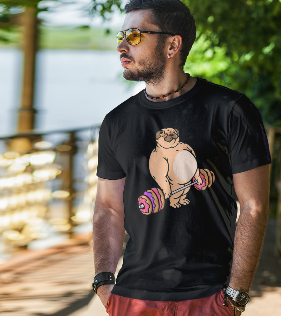 Pug Donut Deadlift Fitness Bodybuilder Dog Bench Press Lifting Treats T-Shirt