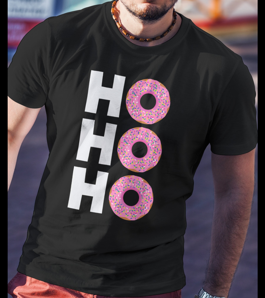 Merry Christmas Donut HO HO Sprinkled Doughnut Lettering T-Shirt