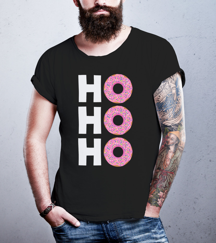 Merry Christmas Donut HO HO Sprinkled Doughnut Lettering T-Shirt