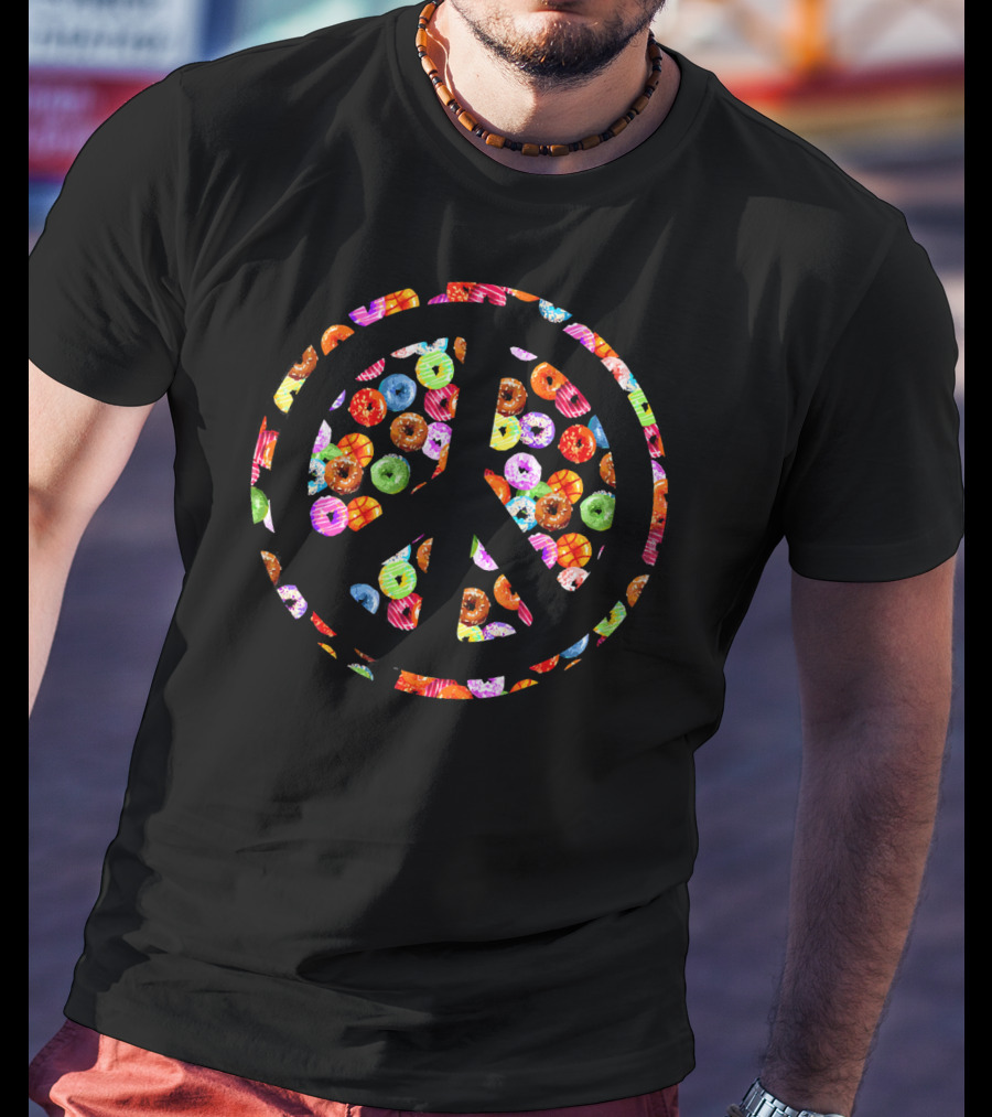 Funny Flower Power PEACE Sign Yummy Donuts T-Shirt