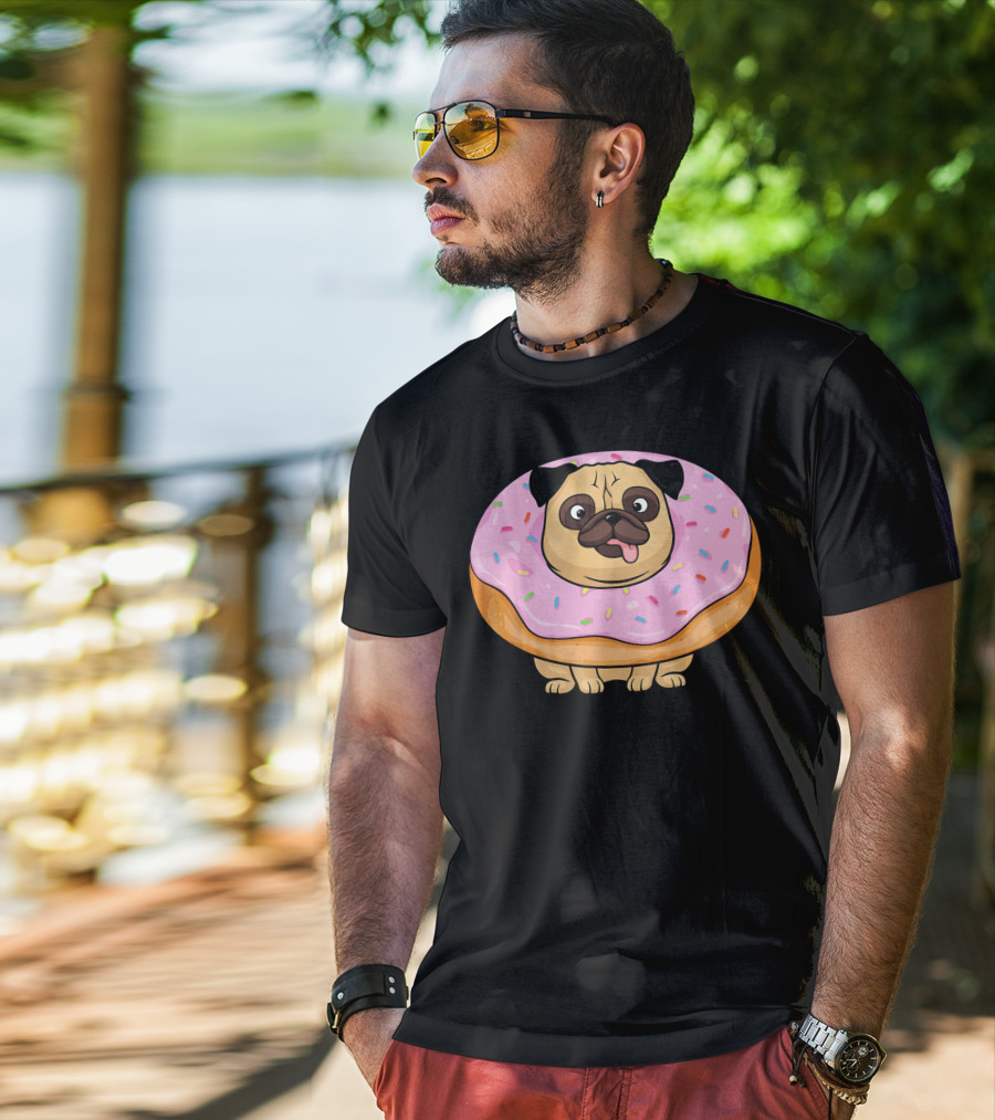 Cute Doughnut Pug Wearing A Donut Costume Sprinkles T-Shirt