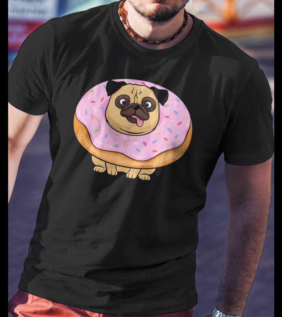 Cute Doughnut Pug Wearing A Donut Costume Sprinkles T-Shirt
