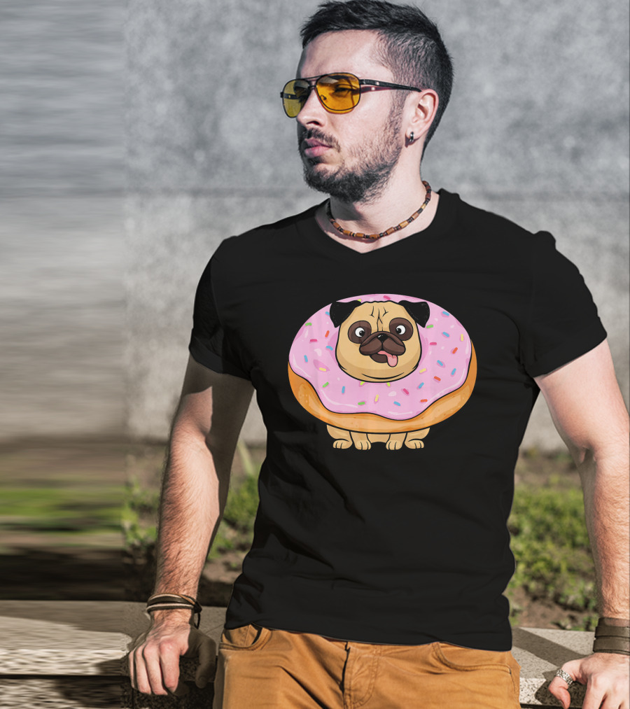 Cute Doughnut Pug Wearing A Donut Costume Sprinkles T-Shirt