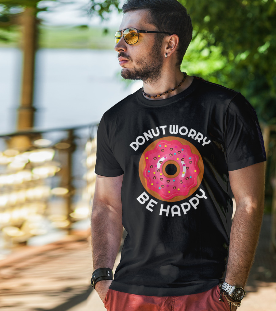 Donut Worry Be Happy Donut With Pink Icing And Sprinkles T-Shirt