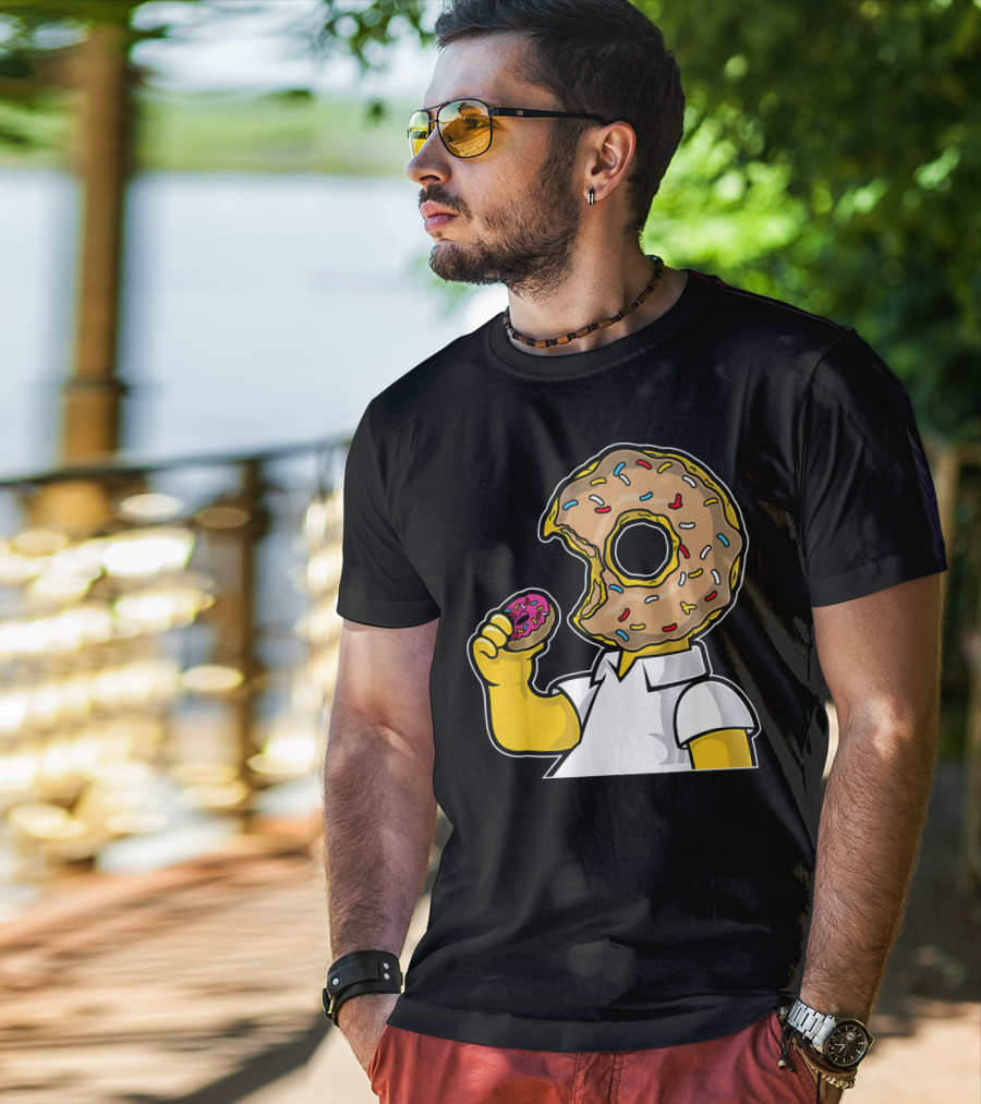 MMMM Donuts Head Character With Classic Sprinkles And Pink Frosted Bite T-Shirt