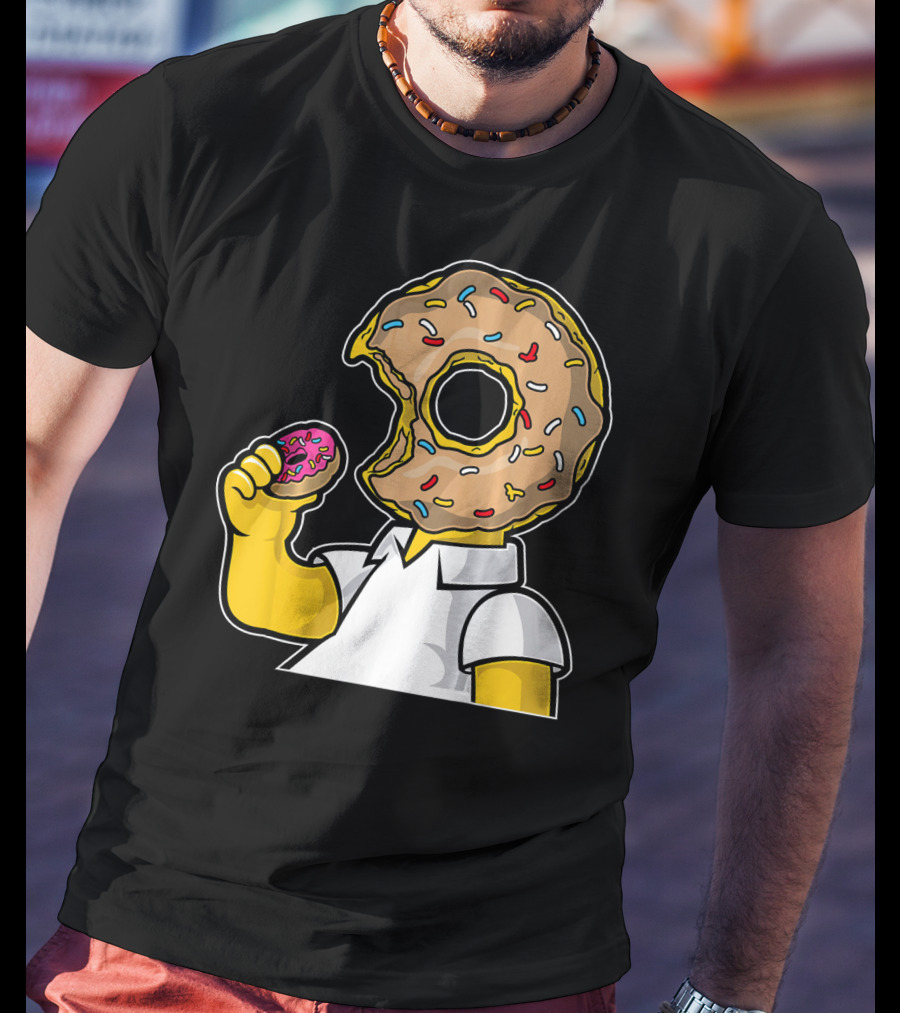 MMMM Donuts Head Character With Classic Sprinkles And Pink Frosted Bite T-Shirt