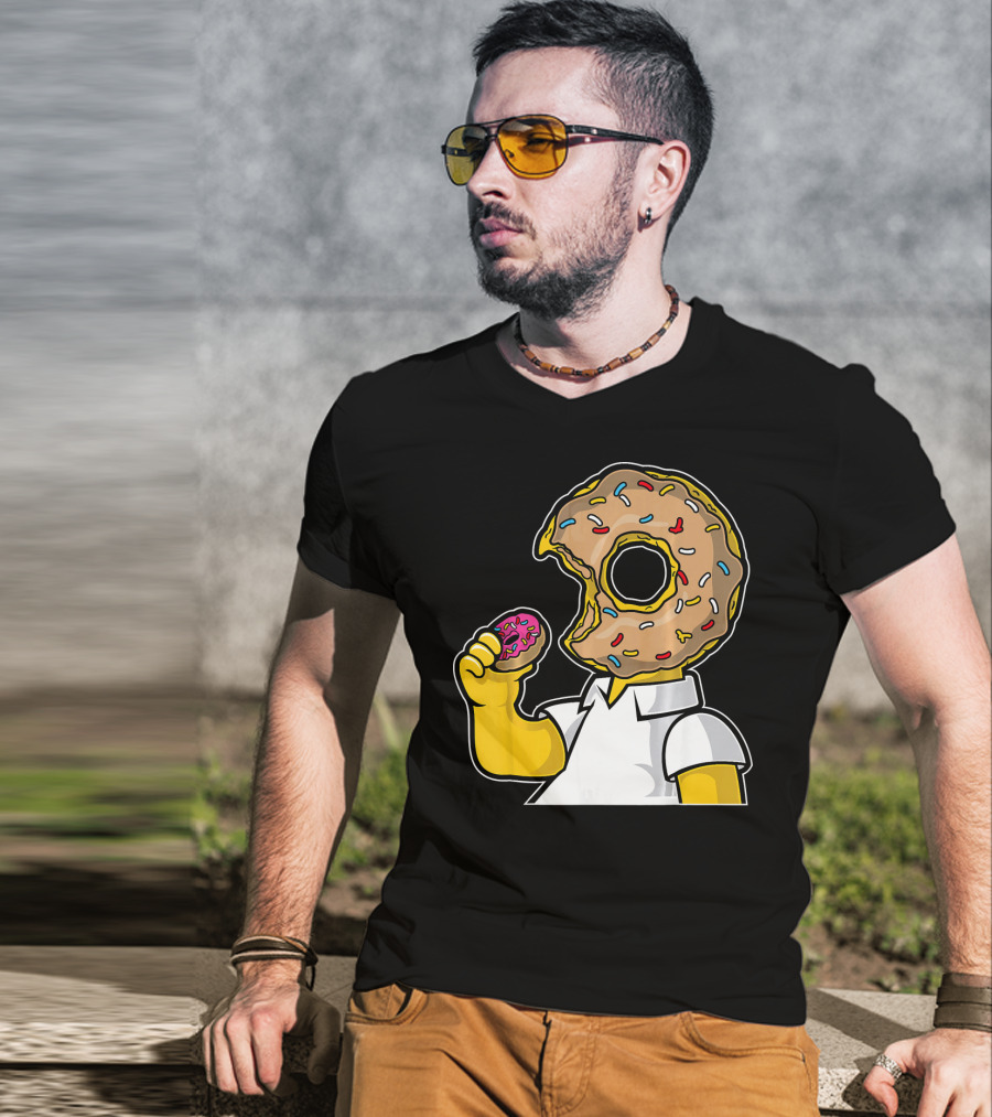 MMMM Donuts Head Character With Classic Sprinkles And Pink Frosted Bite T-Shirt