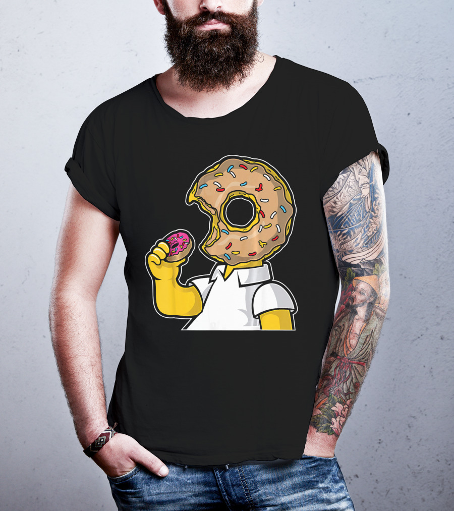 MMMM Donuts Head Character With Classic Sprinkles And Pink Frosted Bite T-Shirt