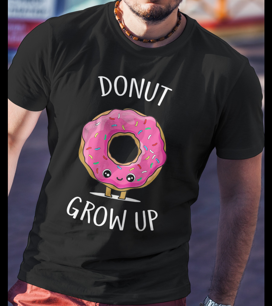 Donut Grow Up Funny Cute Pink Sprinkled Donut With Smiley Face T-Shirt