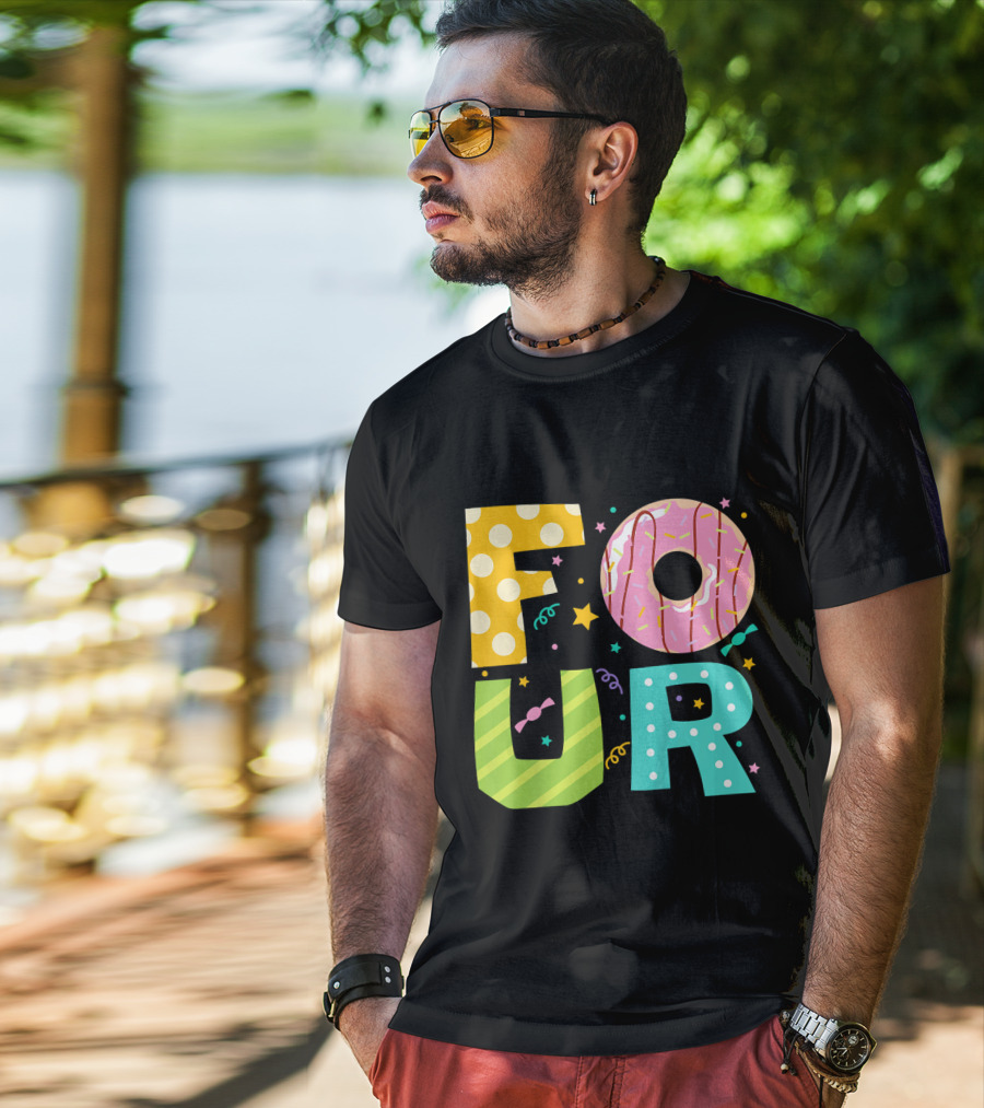 Kids Donut FOUR Year Birthday T-Shirt