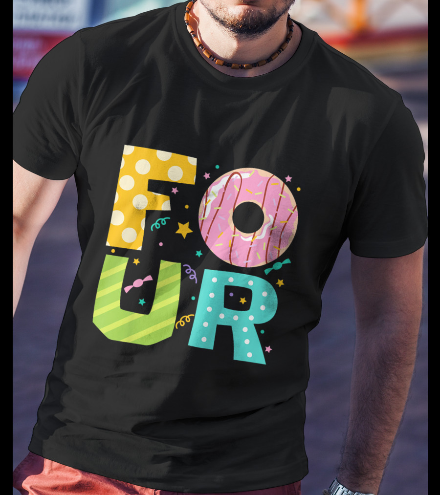 Kids Donut FOUR Year Birthday T-Shirt