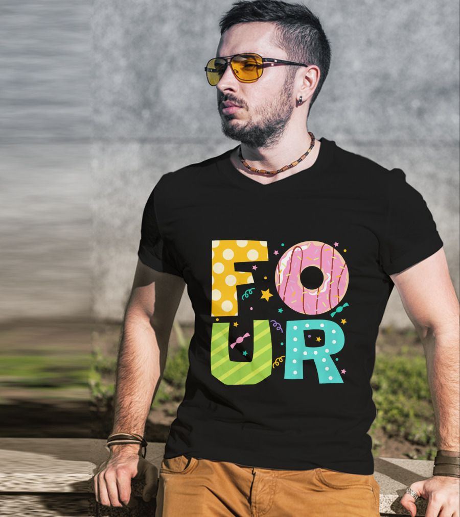Kids Donut FOUR Year Birthday T-Shirt