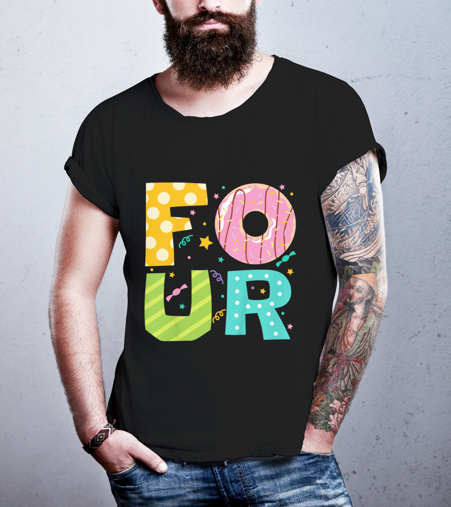 Kids Donut FOUR Year Birthday T-Shirt