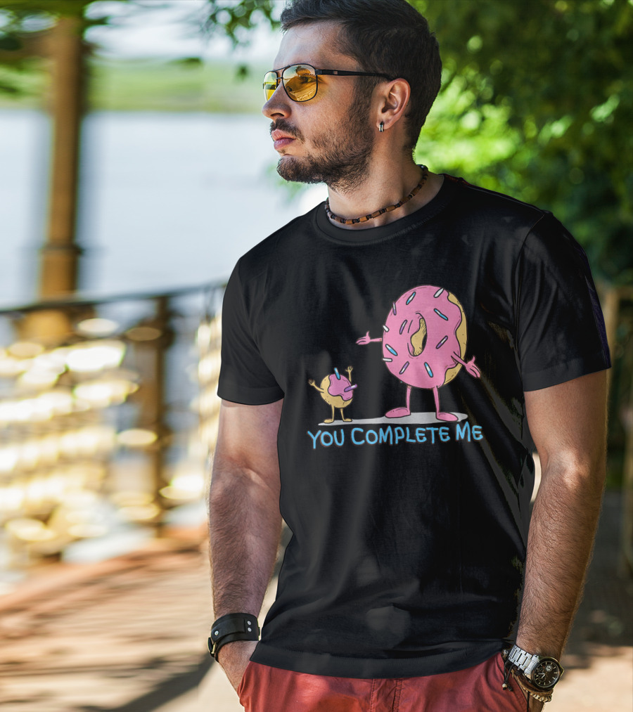 Funny You Complete Me Pink Sprinkled Donut Duo Hugging T-Shirt