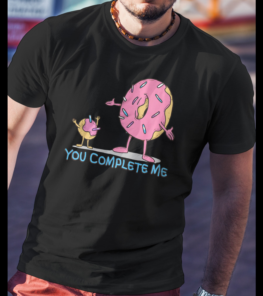 Funny You Complete Me Pink Sprinkled Donut Duo Hugging T-Shirt