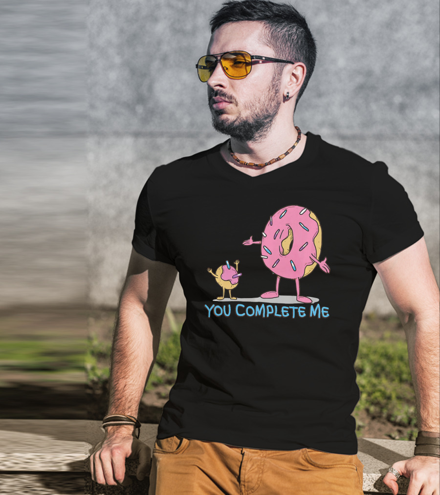 Funny You Complete Me Pink Sprinkled Donut Duo Hugging T-Shirt