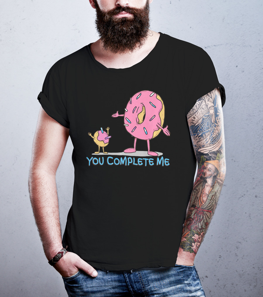 Funny You Complete Me Pink Sprinkled Donut Duo Hugging T-Shirt