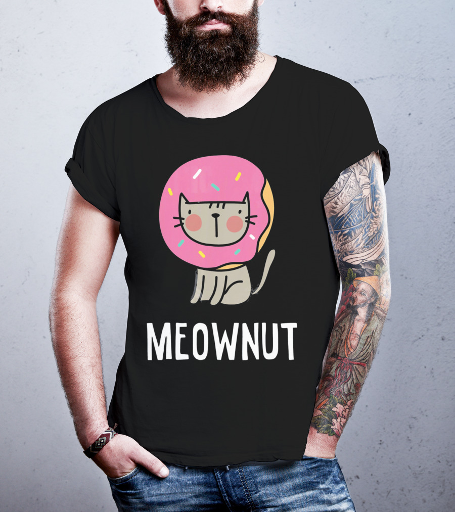 Cute Donut Cat Pun Meownut Funny Meownut T-Shirt