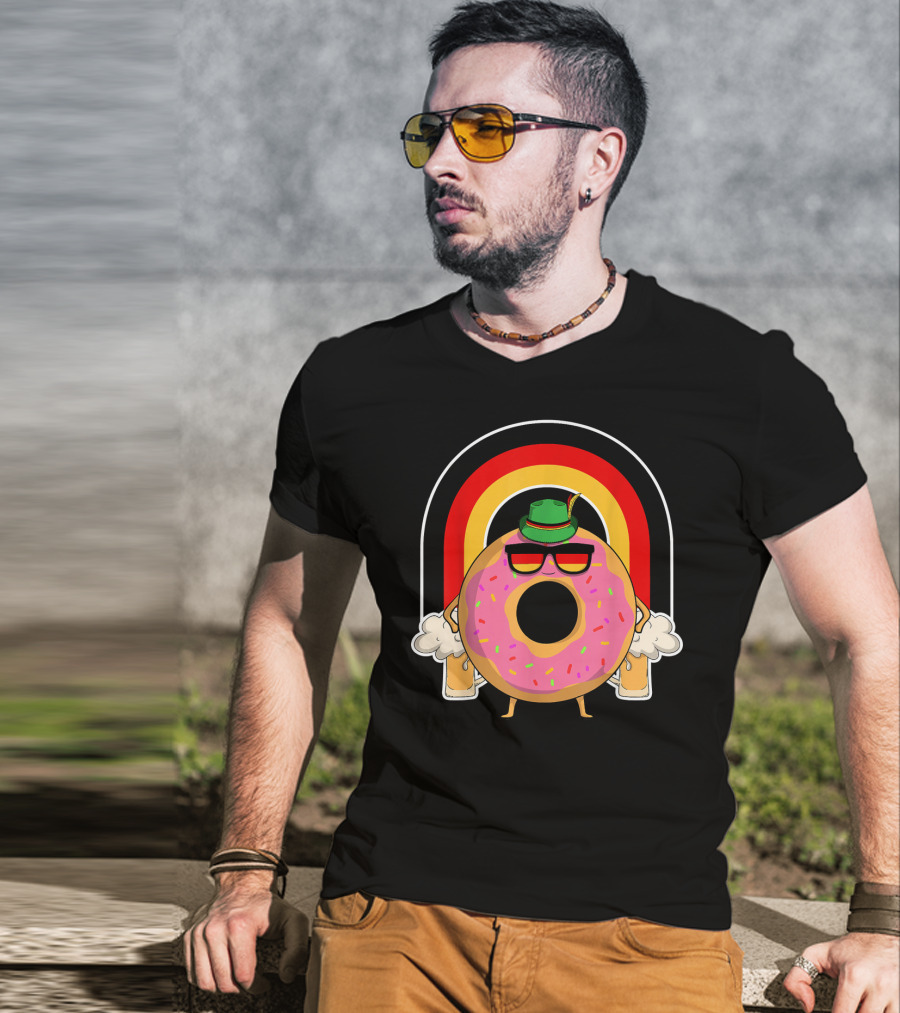 Donuts Beer Oktoberfest Prost German Fla Bavarian Rainbow Hat Party T-Shirt