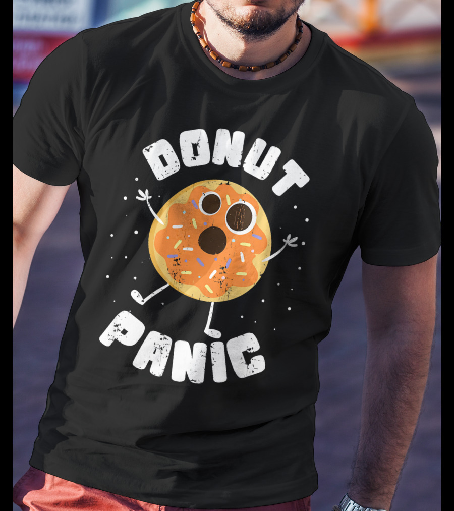 DONUT PANIC Funny Donut With Sprinkles And Eyes T-Shirt