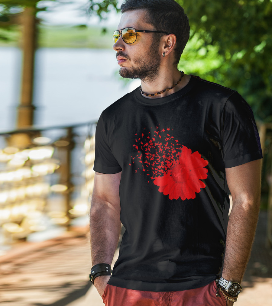 Red Ribbon Flowers AidsHiv Awareness Explosion T-Shirt