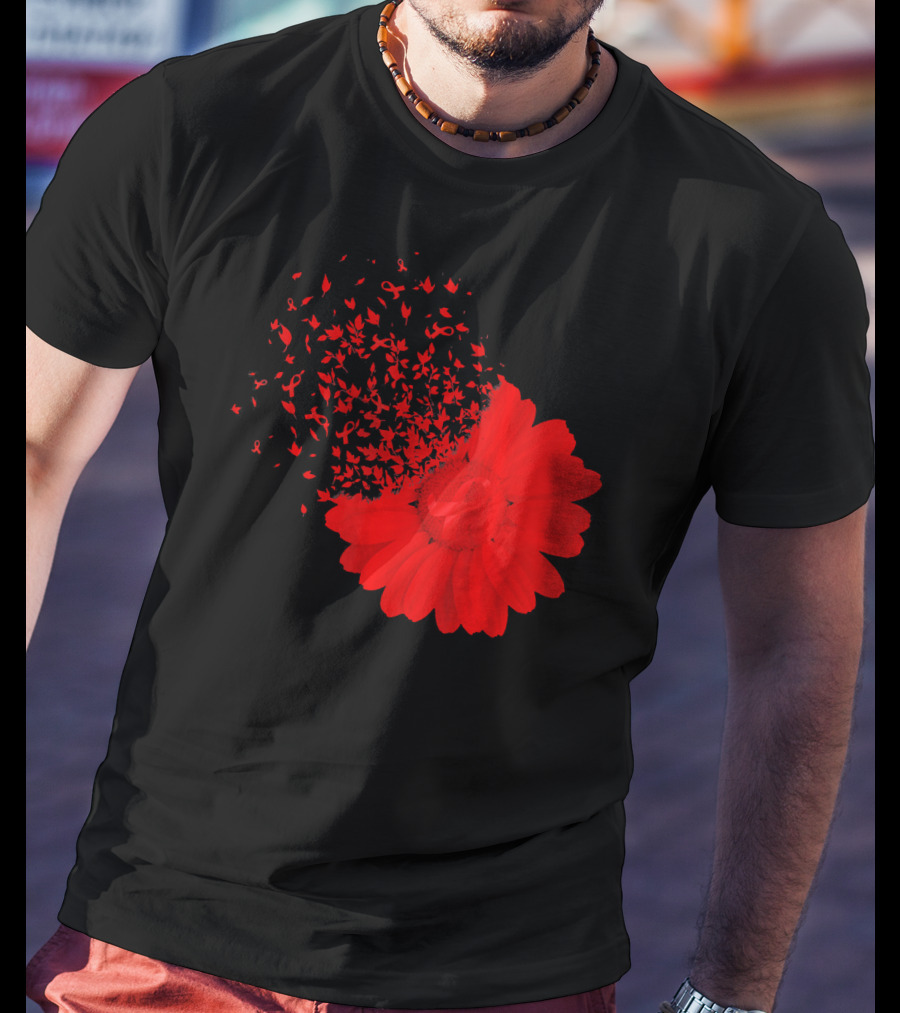 Red Ribbon Flowers AidsHiv Awareness Explosion T-Shirt