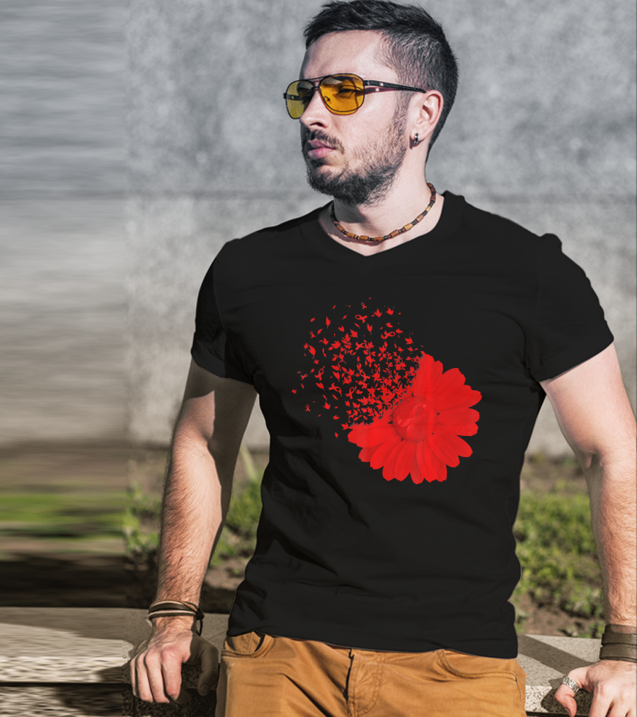 Red Ribbon Flowers AidsHiv Awareness Explosion T-Shirt