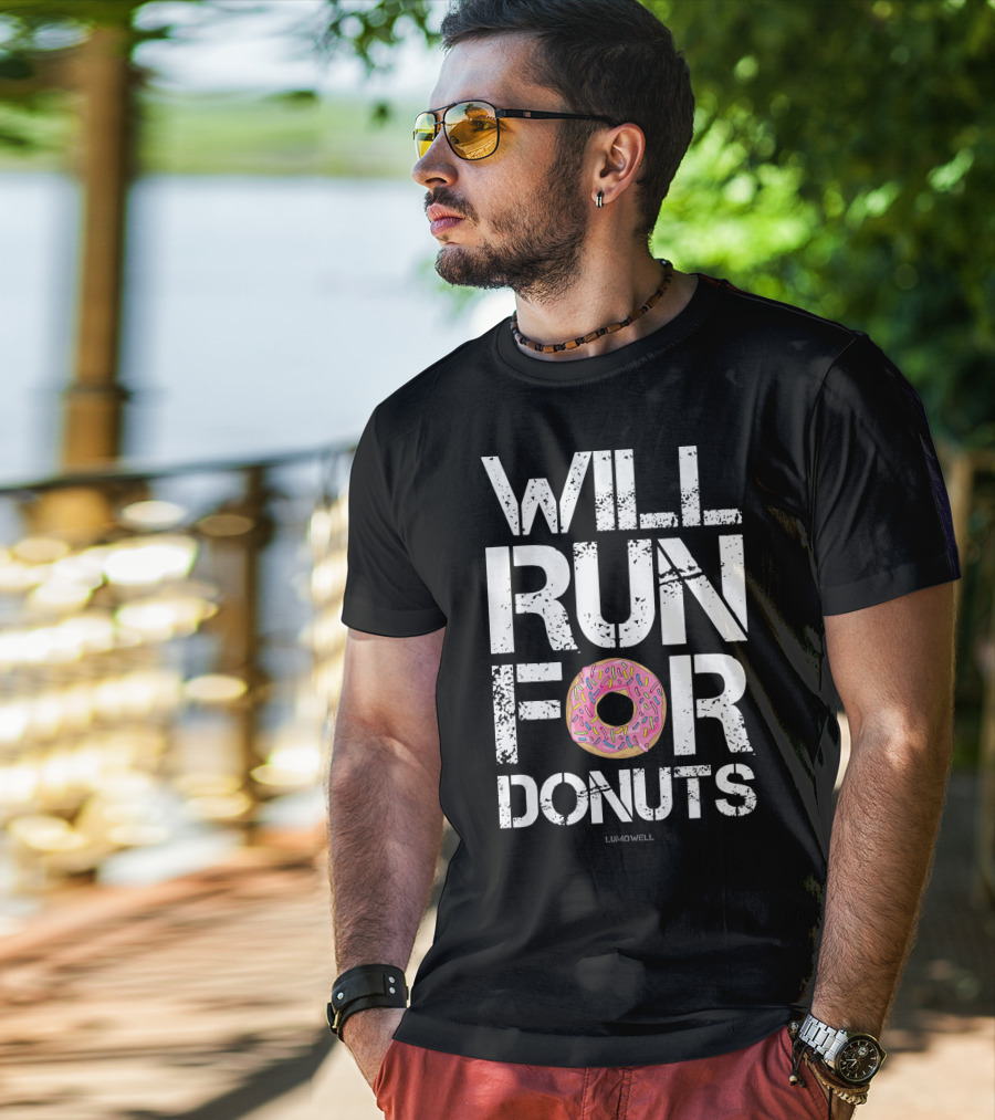 Will Run For Donuts Lumowell With Pink Frosted Doughnut T-Shirt