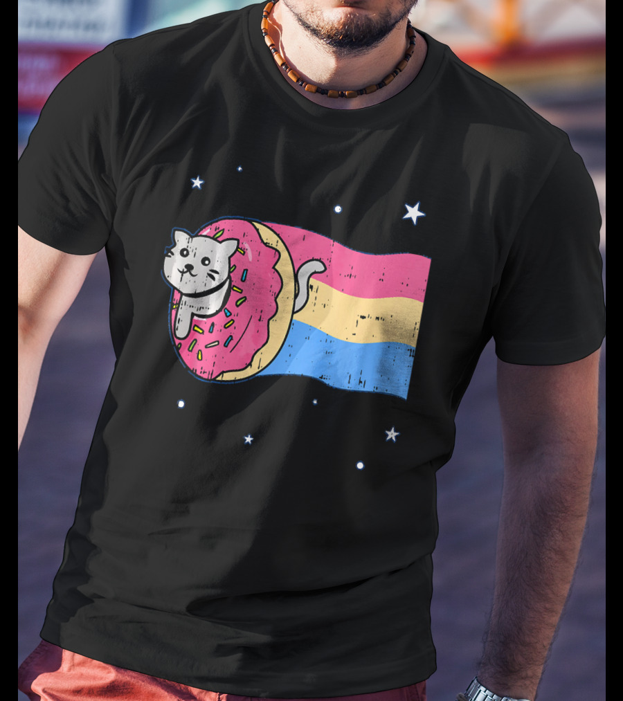 Donut Cat Nyan Rainbow Sprinkles Cute Doughnut Stars T-Shirt