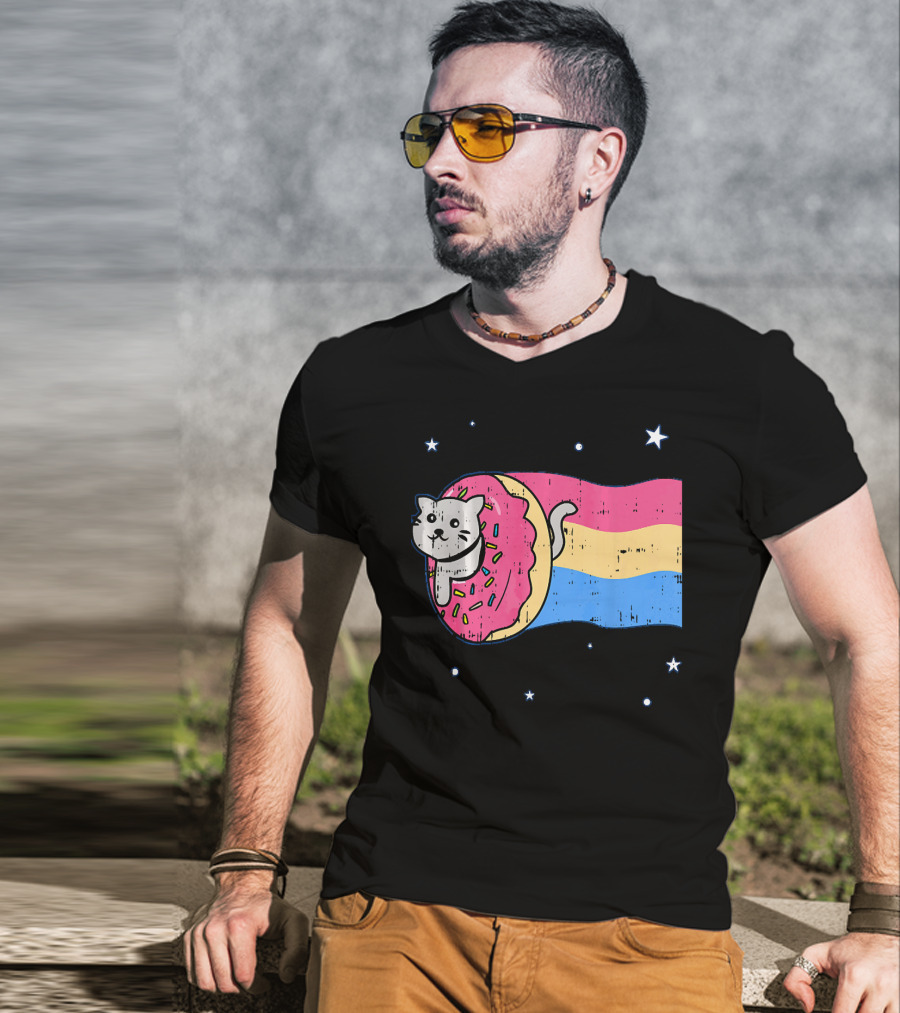 Donut Cat Nyan Rainbow Sprinkles Cute Doughnut Stars T-Shirt