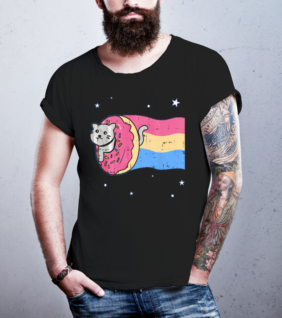 Donut Cat Nyan Rainbow Sprinkles Cute Doughnut Stars T-Shirt