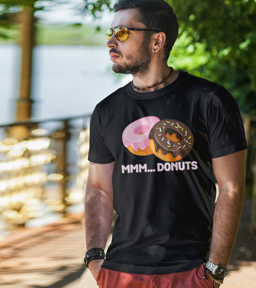 Mmm Donuts Funny Doughnut Lovers With Sprinkles And Pink Glaze T-Shirt